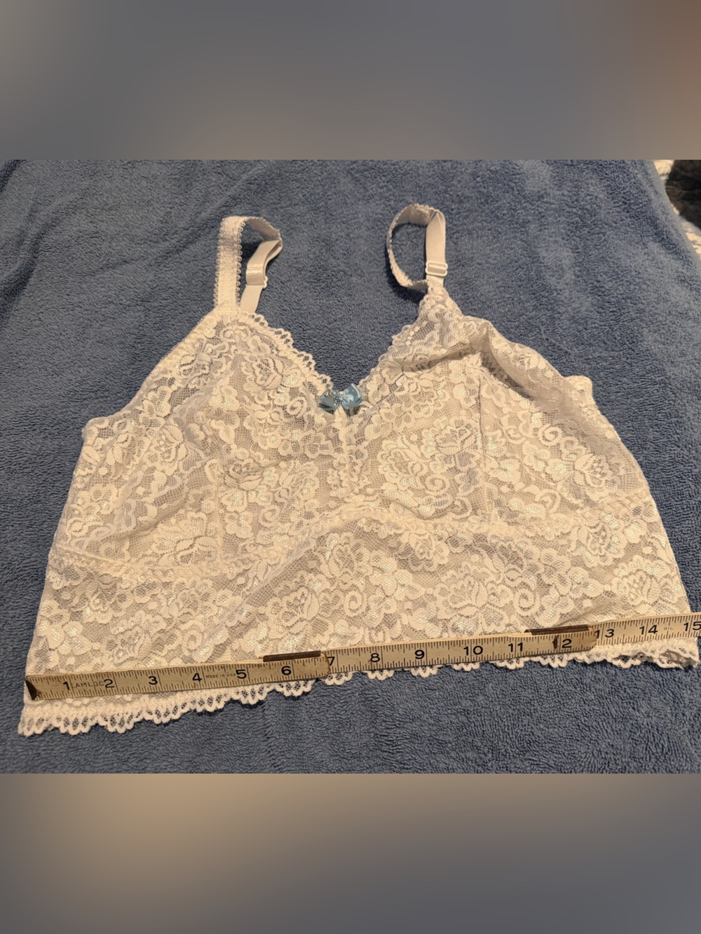 torrid Lace Bandeau Bralette in Cream with Blue Bow
